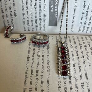 Elegant Silver and Red Jewelry Set